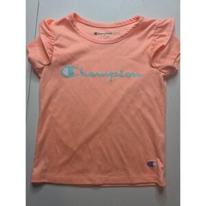 Champion Girls 3T Peach Coral Ruffle Sleeve Script Logo Athletic T-Shirt Top
